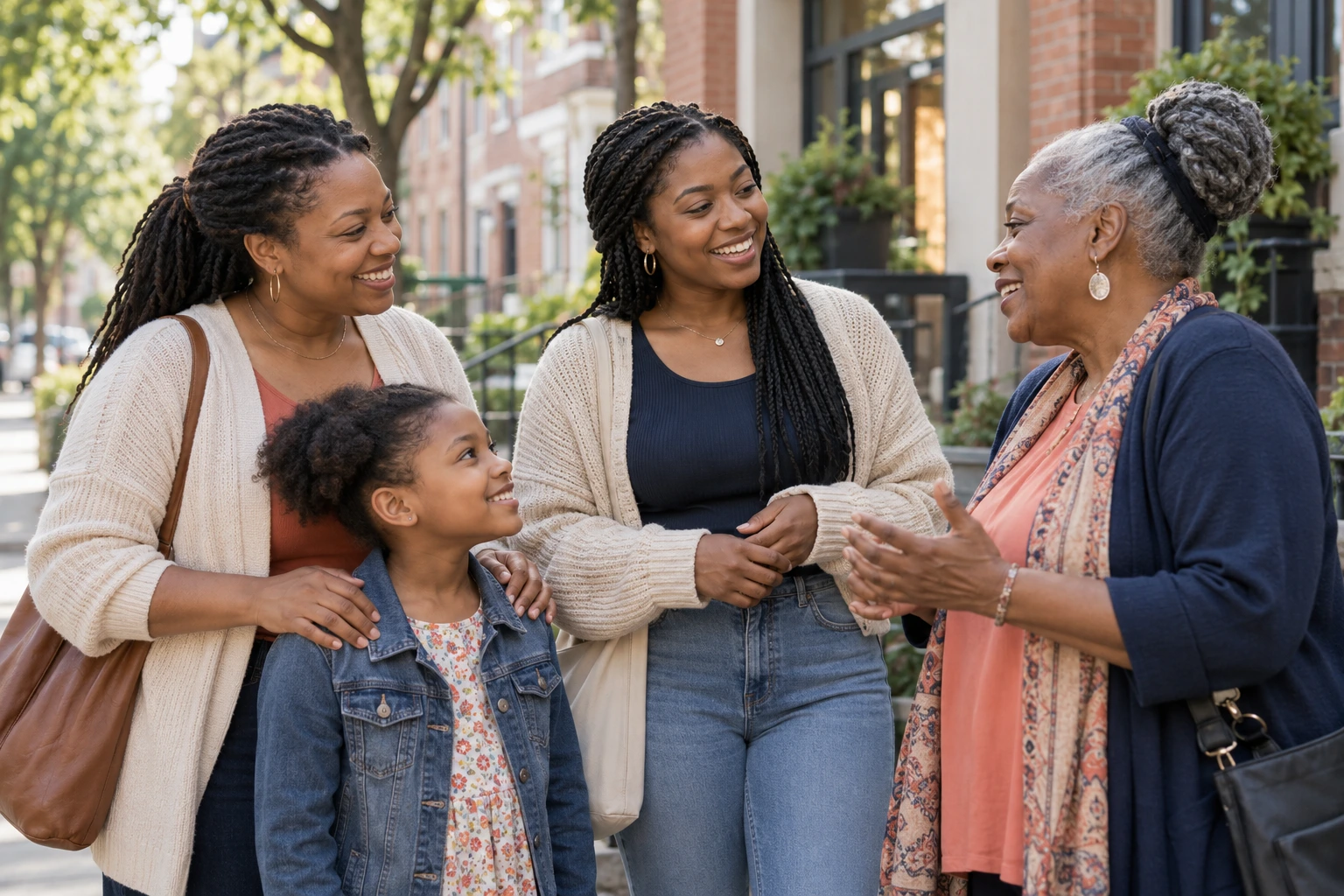 Illustrative image of a family and neighbors connecting in their community